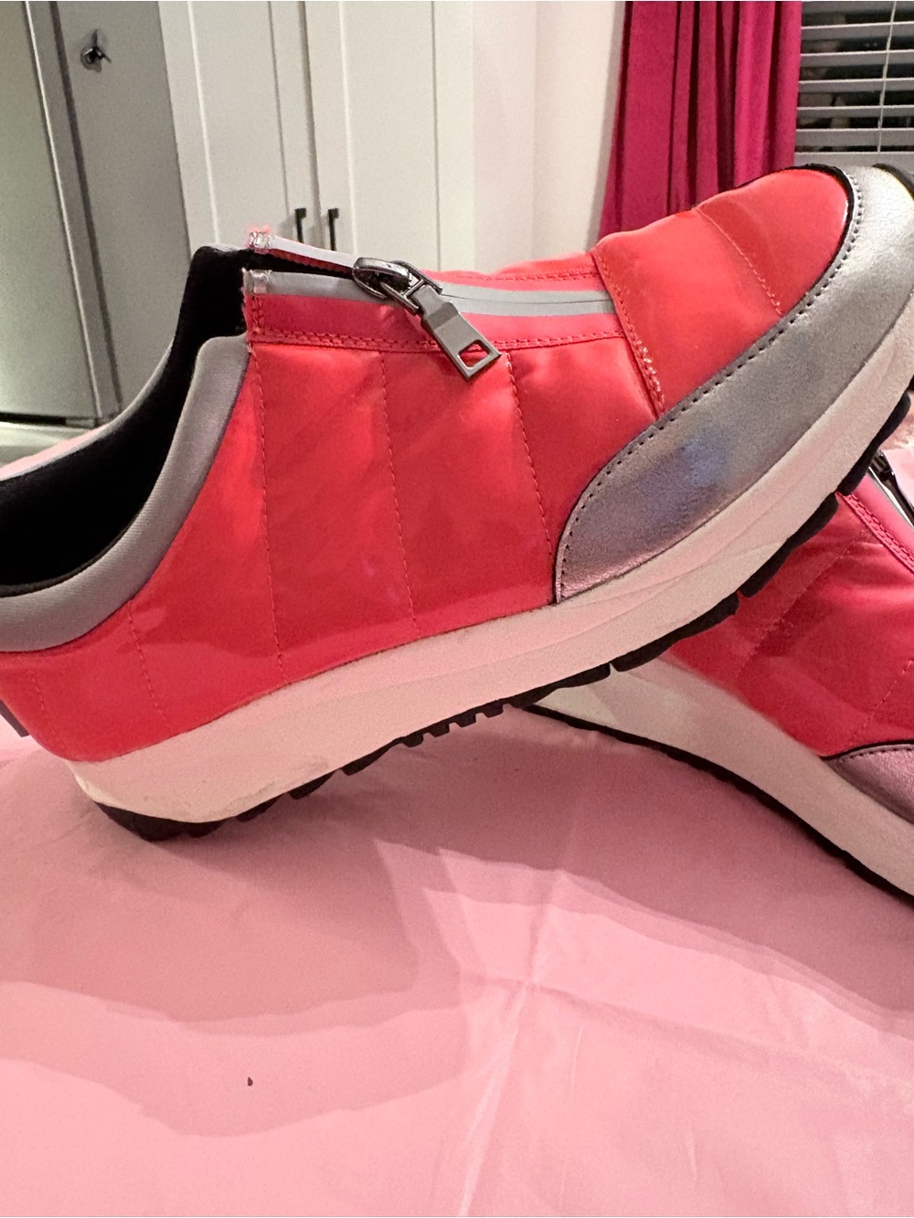 Naturalizer Coral and Silver Zip-Front Slip-On Sneakers